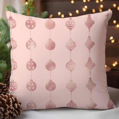 Rose Gold Christmas Ornaments Holiday Pattern Throw Pillow