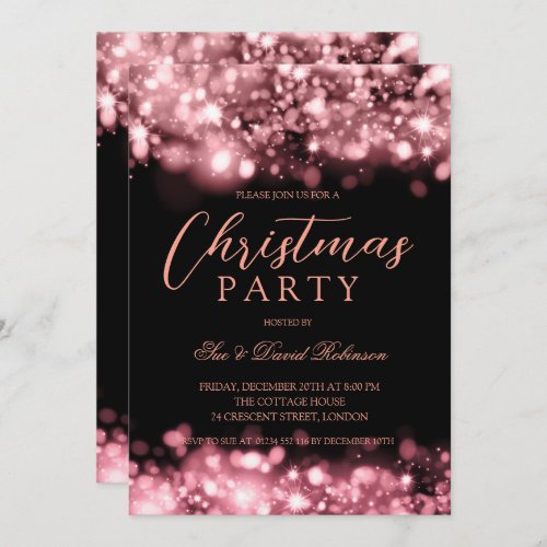 Rose Gold Christmas Party Modern Sparkling Lights Invitation