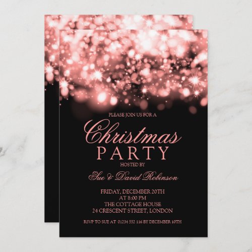 Rose Gold Christmas Party Sparkling Lights Invitation