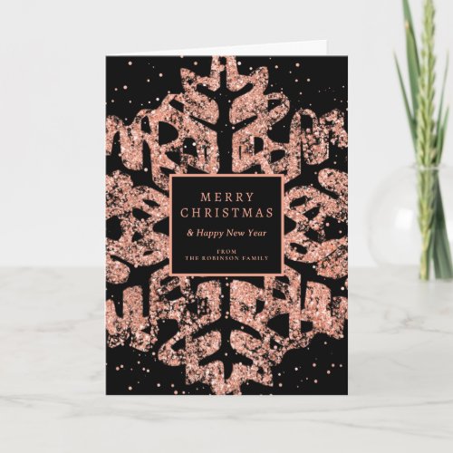 Rose Gold Christmas Snowflake Corporate Black Holiday Card