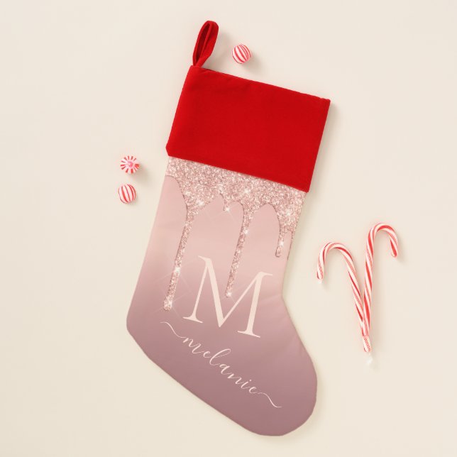 Rose Gold Christmas Stocking Your Name and Letter (Front)