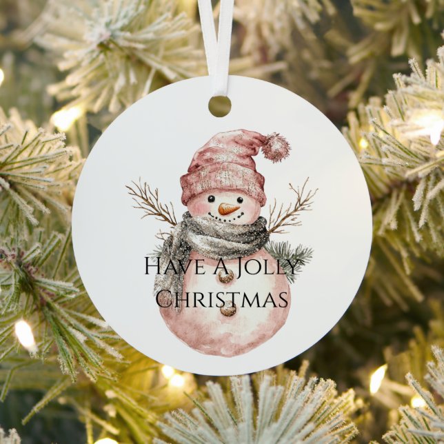 Rose Gold Christmas Tree Candy Canes Snowman Metal Ornament (Insitu)