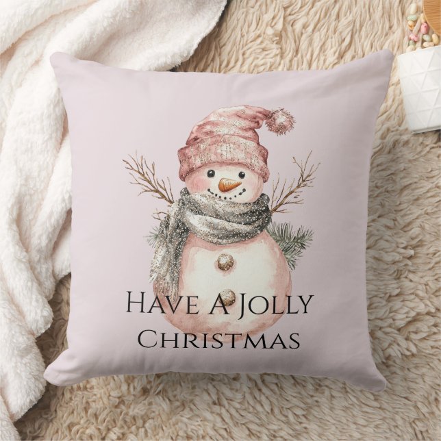 Rose Gold Christmas Tree Candy Canes Snowman Throw Pillow (Blanket)