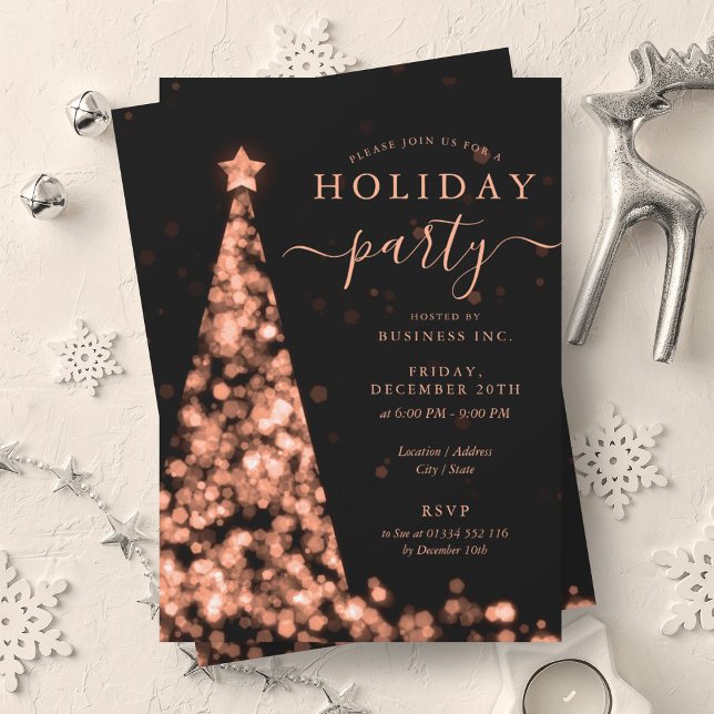 Rose Gold Christmas Tree Company Holiday Party  Invitation (Rose Gold Christmas Tree Company Holiday Party Invitation)