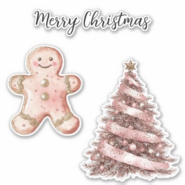 Rose Gold Christmas Tree Gingerbread Cookie  Sticker (Front)