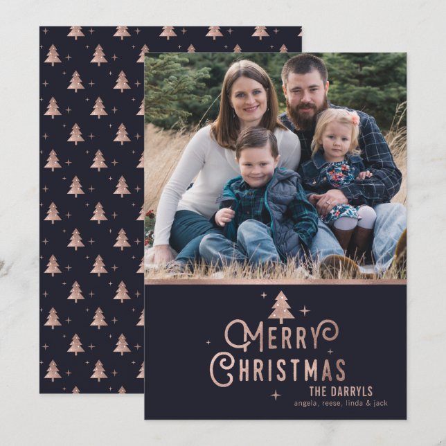 Rose Gold Christmas Tree Holiday Photo Card (Front/Back)