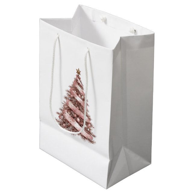 Rose Gold Christmas Tree Medium Gift Bag (Front Angled)