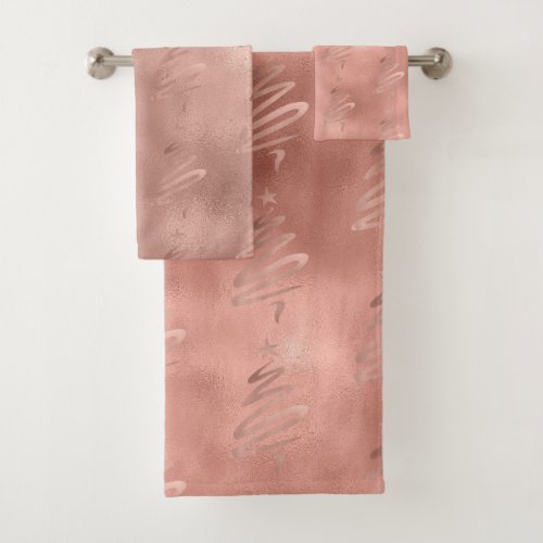 Rose Gold Christmas Tree Pattern Bath Towel Set