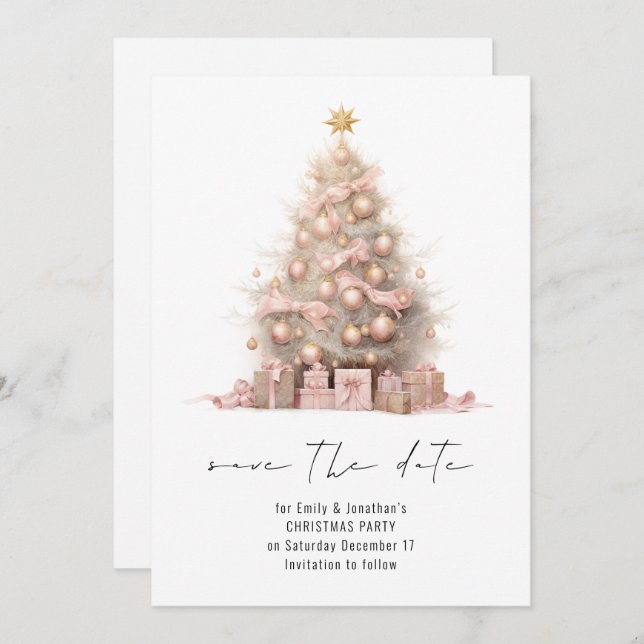 Rose Gold Christmas Tree Save the Date Invitation (Front/Back)