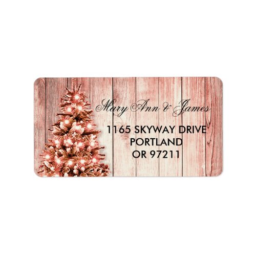 Rose Gold Christmas Wedding Address Tree  Ribbon Label