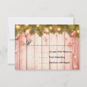 Rose Gold Christmas Wedding RSVP Tree & Ribbon Card