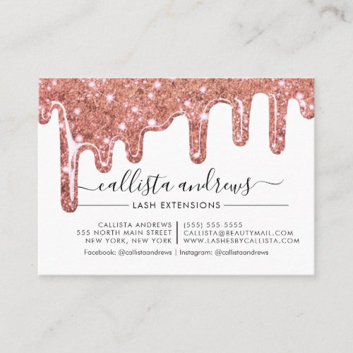 Rose Gold Chunky Glitter Drips Lashes Aftercare Business Card