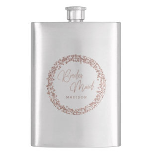Rose Gold Circle Frame Wedding Bridesmaid Hip Flask