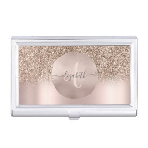 Rose Gold Circle Glitter Ombre Business Card Case