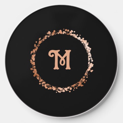 rose gold circle monogram wireless charger 