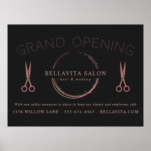 Rose Gold Circle Salon Logo Covid Grand Reopening Poster