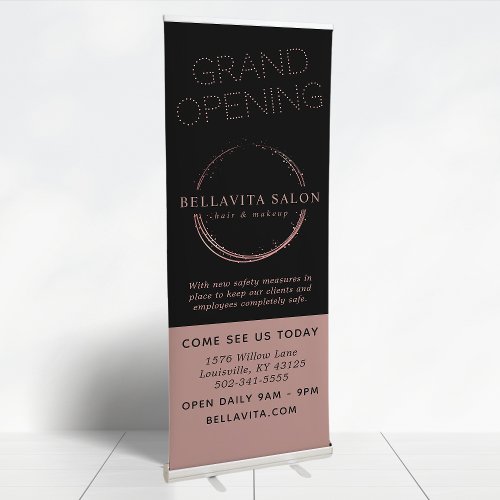 Rose Gold Circle Salon Logo Grand Opening Retractable Banner