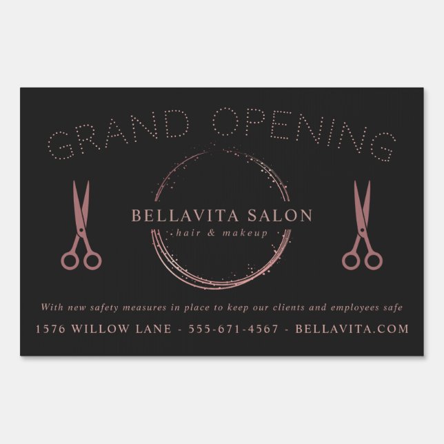 Rose Gold Circle Salon Logo Grand Opening Sign (Front)