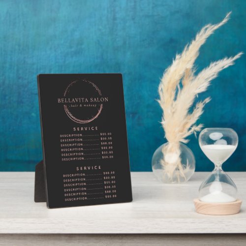 Rose Gold Circle Salon Logo Price Menu Plaque