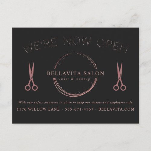 Rose Gold Circle Salon Logo Were Open Covid Postcard