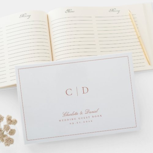 Rose Gold Classic Elegance Script Monogram Wedding Guest Book