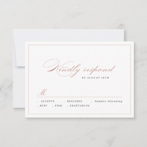Rose gold Classic Elegance Script Simple wedding RSVP Card