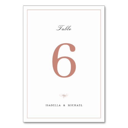 Rose Gold Classic Elegance Script Simple Wedding Table Number