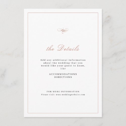Rose Gold Classic Elegance Script  Wedding Details Enclosure Card