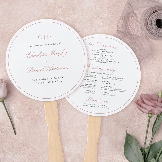 Rose Gold Classic Elegant Monogram Wedding Program Hand Fan (Rose Gold Classic Elegant Monogram Wedding Program Hand Fan)