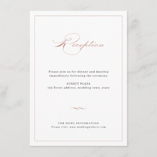 Rose Gold Classic Elegant Script Wedding Reception Enclosure Card
