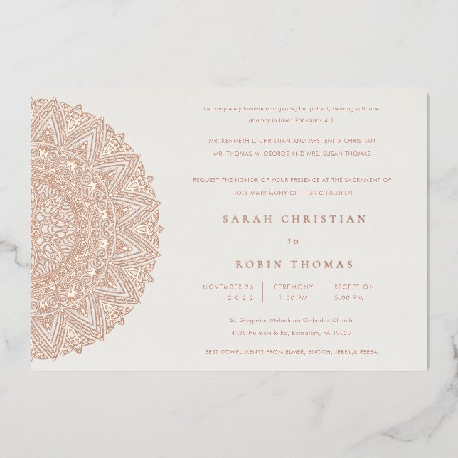 Rose Gold Classic Ornate Mandala Wedding Invite (Front)