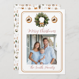 Rose Gold Classic Wreath Grandmillennial Photo Holiday Card