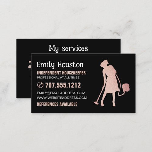 Rose Gold Cleaner Silhouette Housekeeper Maid Business Card