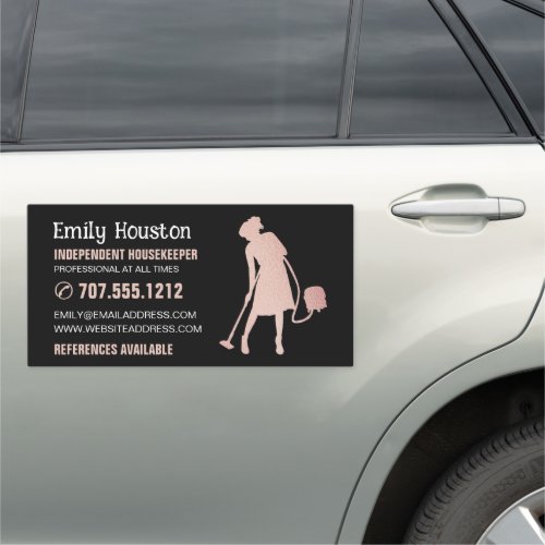 Rose Gold Cleaner Silhouette Housekeeper Maid Car Magnet