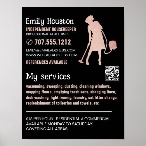 Rose Gold Cleaner Silhouette Housekeeper Maid Poster