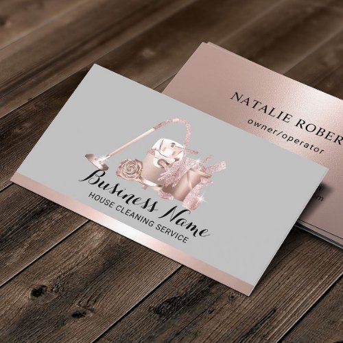 Rose Gold Cleaning Service Maid Housekeeping Business Card