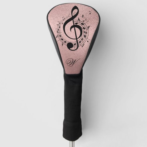 Rose Gold Climactic G Clef Music Monogram Initials Golf Head Cover