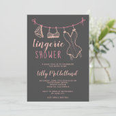 Rose gold clothesline chic lingerie bridal shower invitation (Standing Front)
