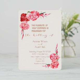 Rose Gold Cloud Dancer White Pink Carnations Foil Invitation