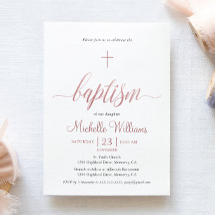 Rose Gold Color Calligraphy Baptism Invitation