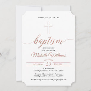 Rose Gold Color Calligraphy Baptism Invitation