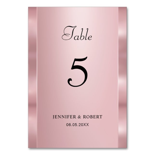 Rose Gold Color Elegant Script Modern Template Table Number (Front)