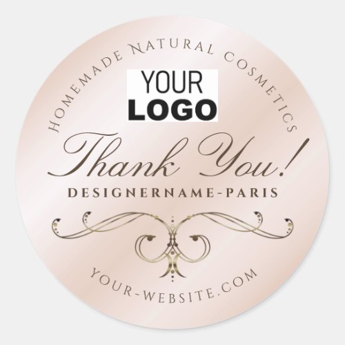 Rose Gold Color Gradient Gradience Ornate Logo Classic Round Sticker