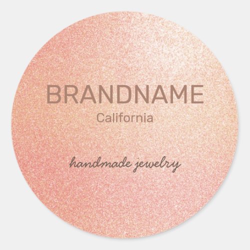 Ros Gold Color Gradient Texture Faux Pink Glitter Classic Round Sticker