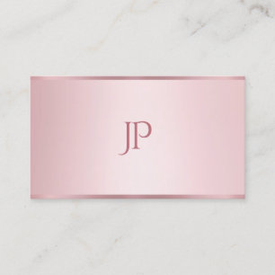 Rose Gold Color Modern Minimalist Monogrammed Business Card