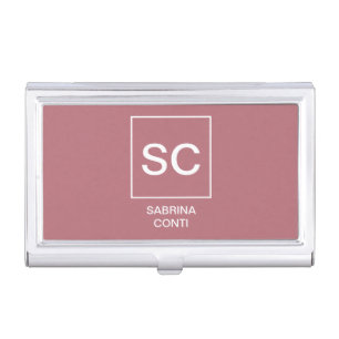 Rose gold color professional simple monogram name business card case