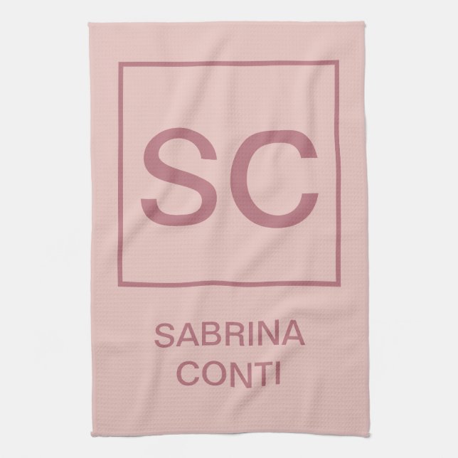 Rose gold color professional simple monogram name kitchen towel (Vertical)