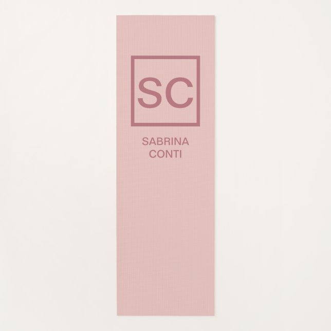 Rose gold color professional simple monogram name yoga mat (Front)