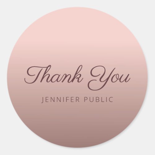 Rose Gold Color Thank You Script Monogram Template Classic Round Sticker