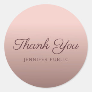 Rose Gold Color Thank You Script Monogram Template Classic Round Sticker